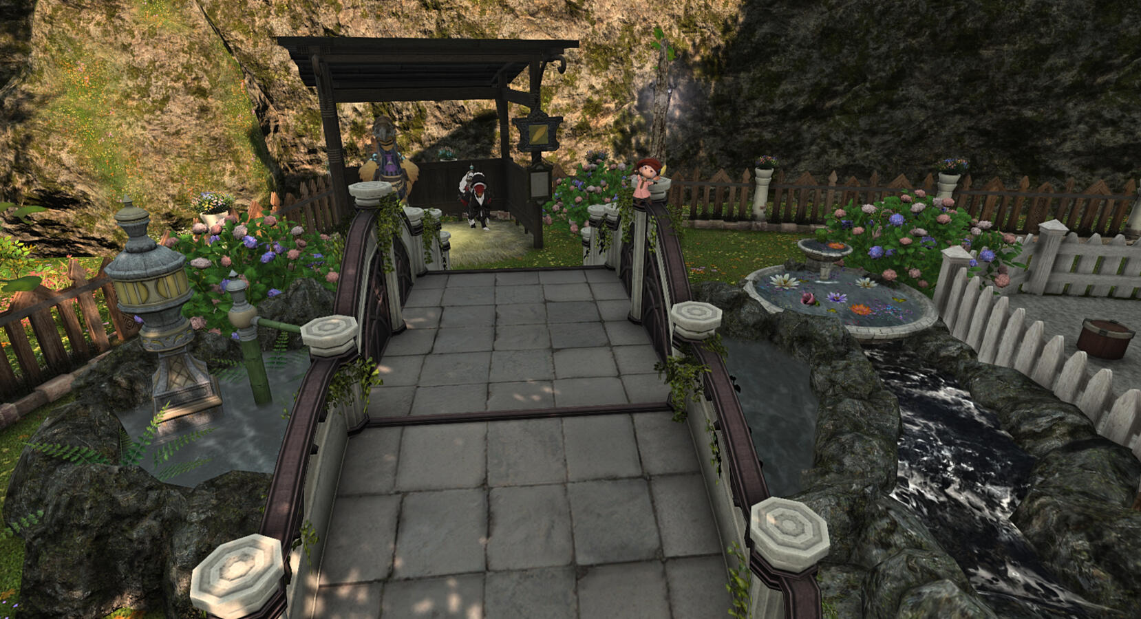 Garten - Garage und Wasserspiel